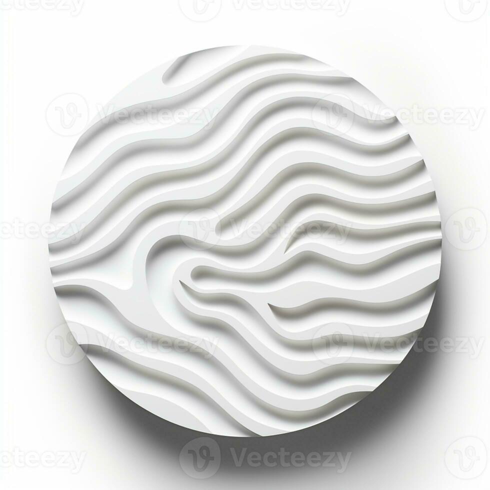 Abstract white paper wave curve lines design, luxury texture with smooth and clean subtle in circle isolated on white background, AI Generative photo
