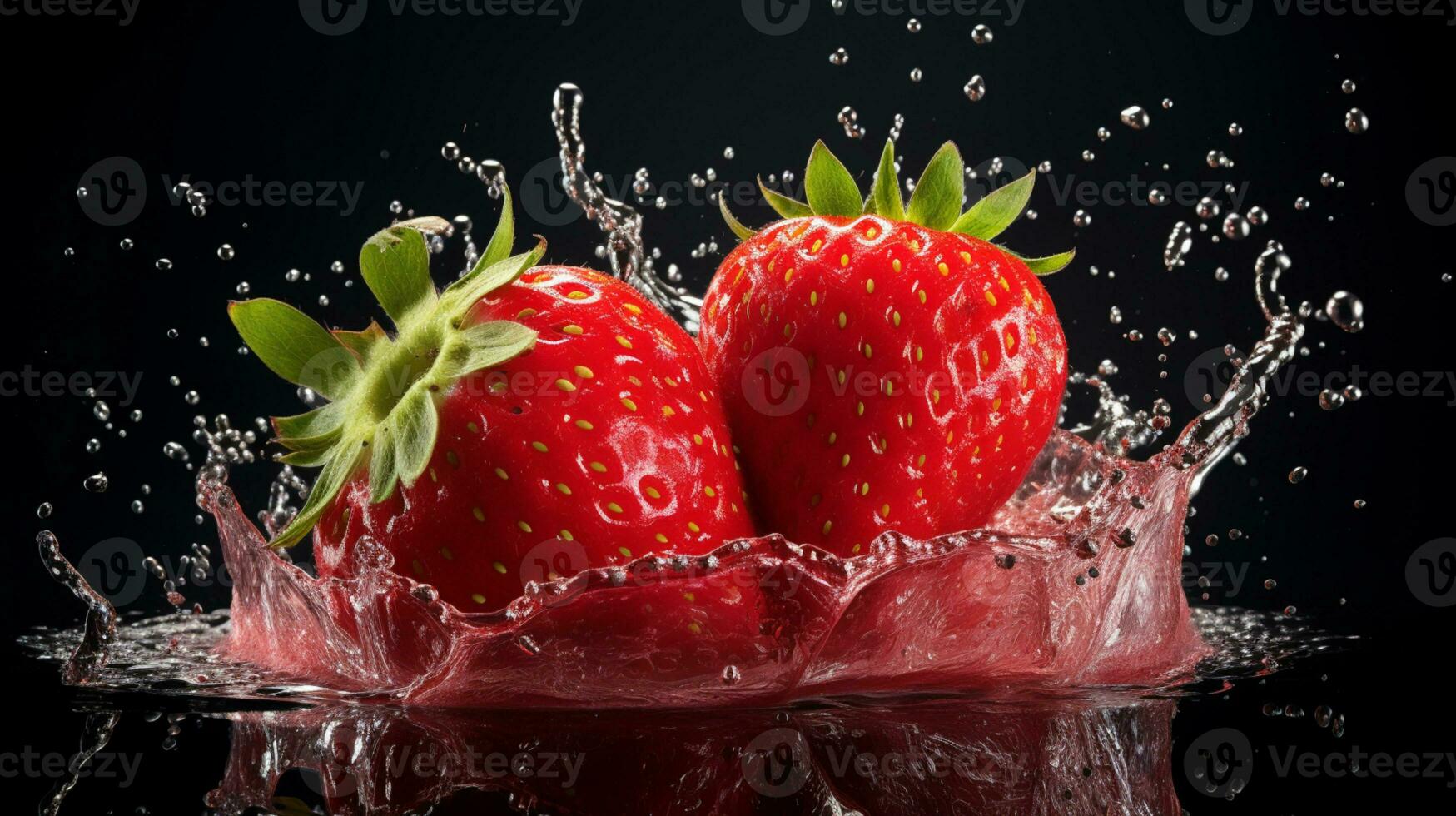 Fresh juicy strawberry fruit with water splash isolated on background, healthy fruit, AI Generative photo