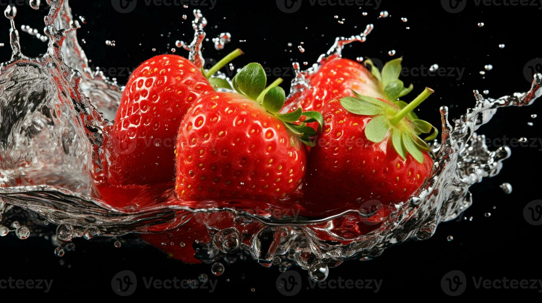 Fresh juicy strawberry fruit with water splash isolated on background, healthy fruit, AI Generative photo