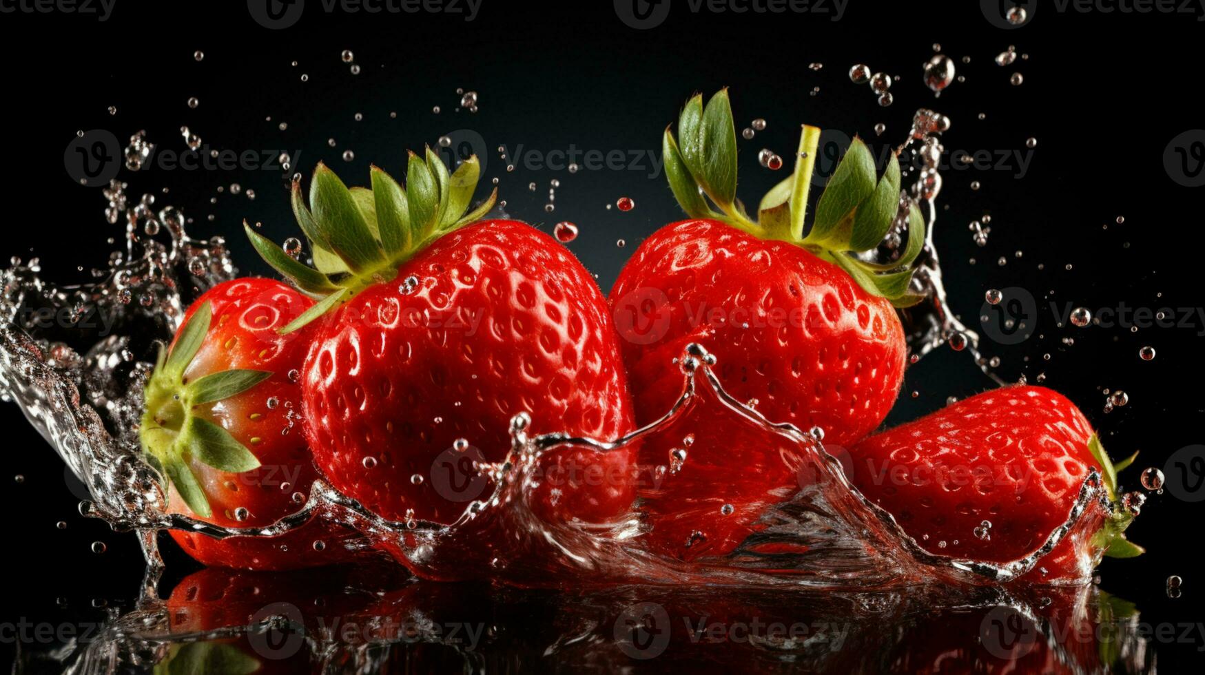 Fresh juicy strawberry fruit with water splash isolated on background, healthy fruit, AI Generative photo