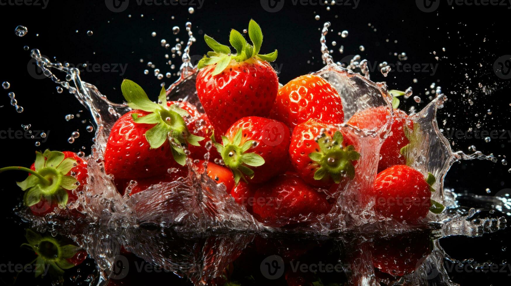 Fresh juicy strawberry fruit with water splash isolated on background, healthy fruit, AI Generative photo