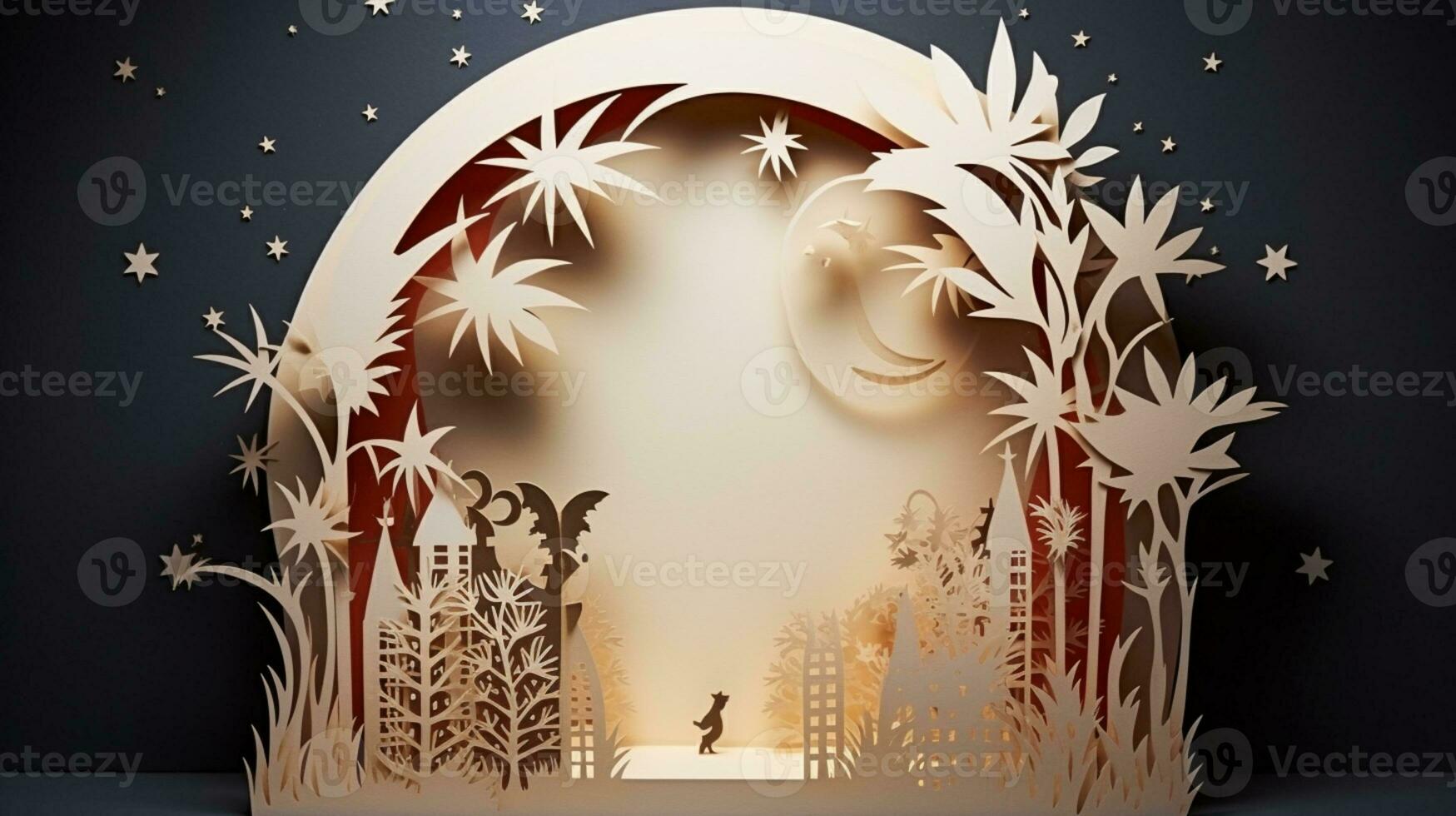 Nature background paper cut and craft style, romantic scenery , copy space, used for greeting card, AI Generative photo