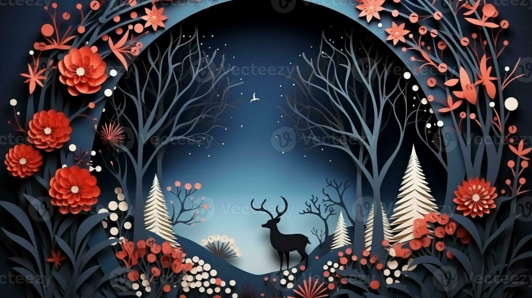 Nature background paper cut and craft style, romantic scenery , copy space, used for greeting card, AI Generative photo
