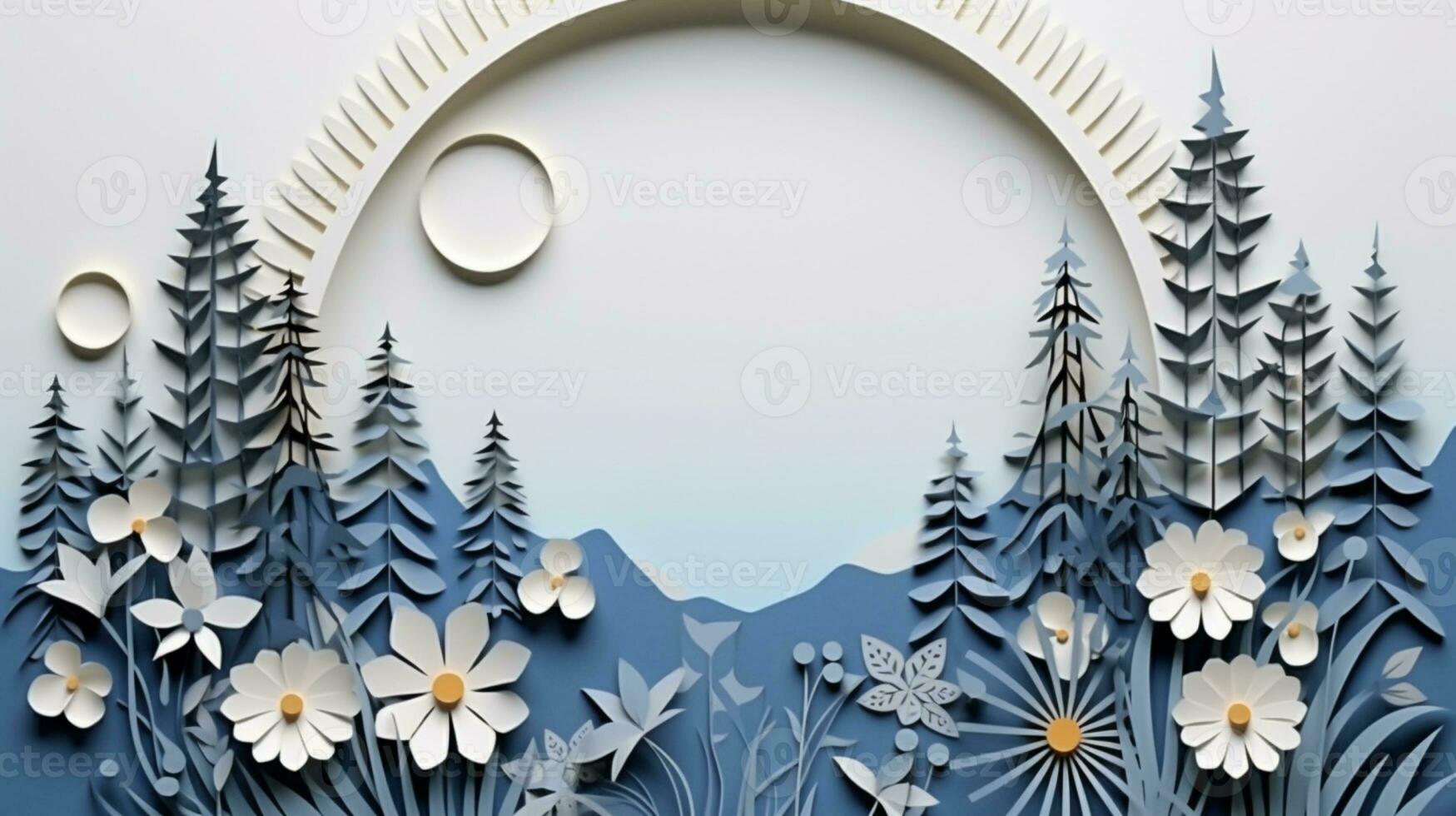 Nature background paper cut and craft style, romantic scenery , copy space, used for greeting card, AI Generative photo