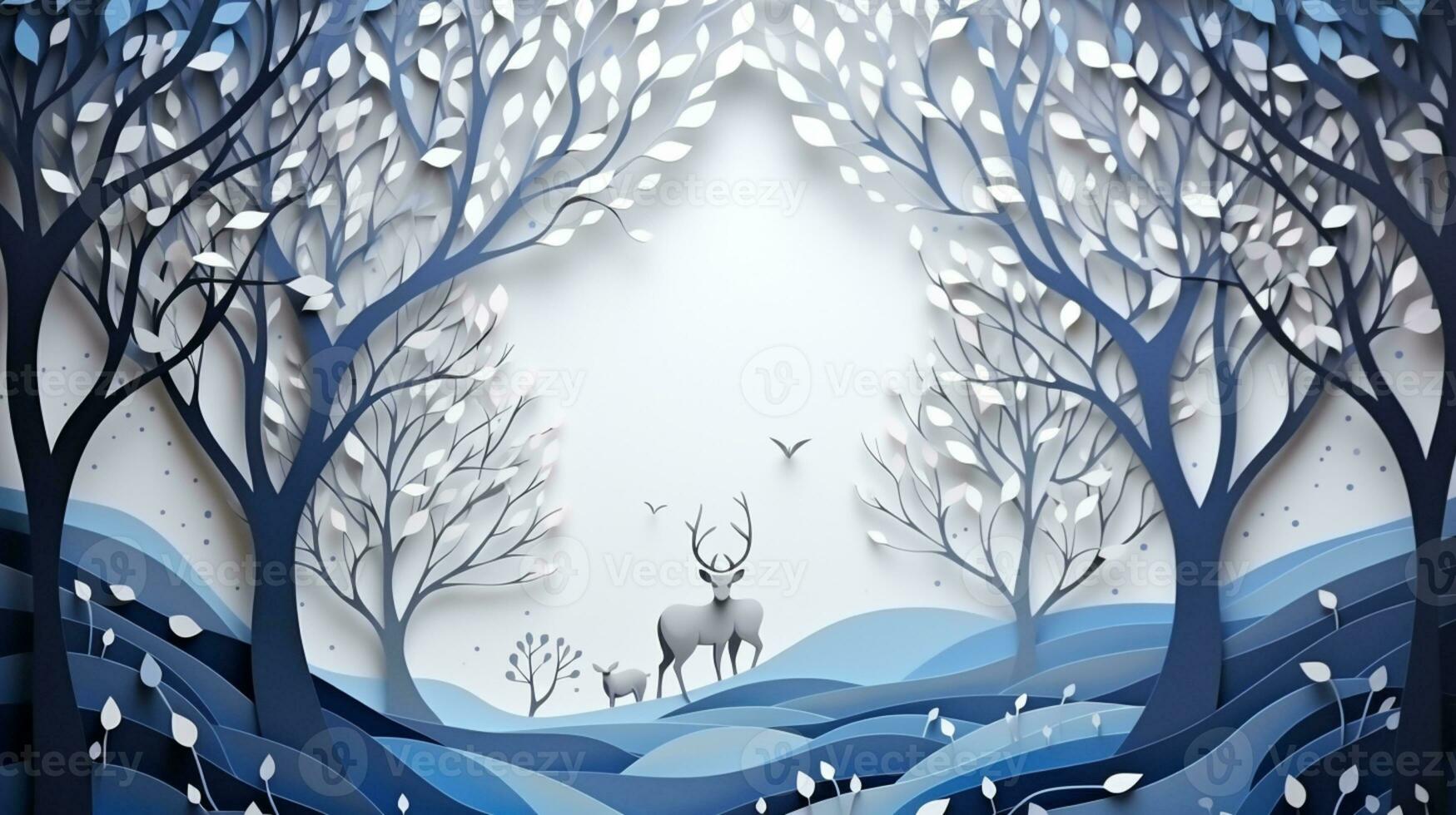 Nature background paper cut and craft style, romantic scenery , copy space, used for greeting card, AI Generative photo