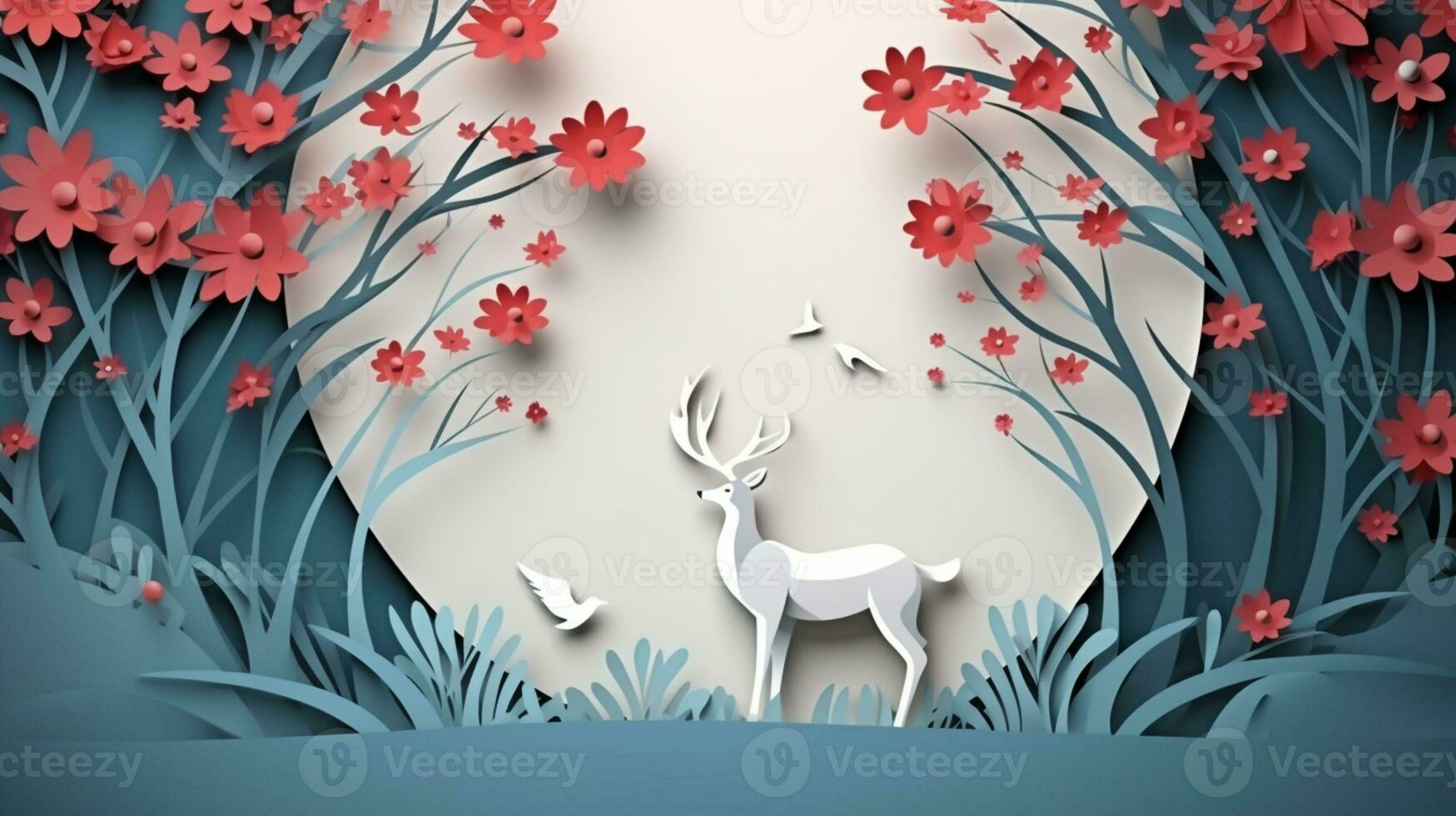 Nature background paper cut and craft style, romantic scenery , copy space, used for greeting card, AI Generative photo