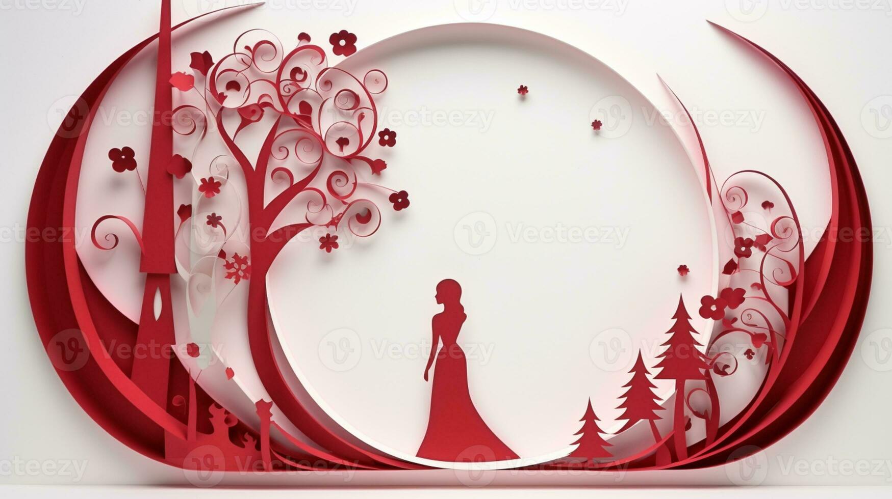 Nature background paper cut and craft style, romantic scenery , copy space, used for greeting card, AI Generative photo