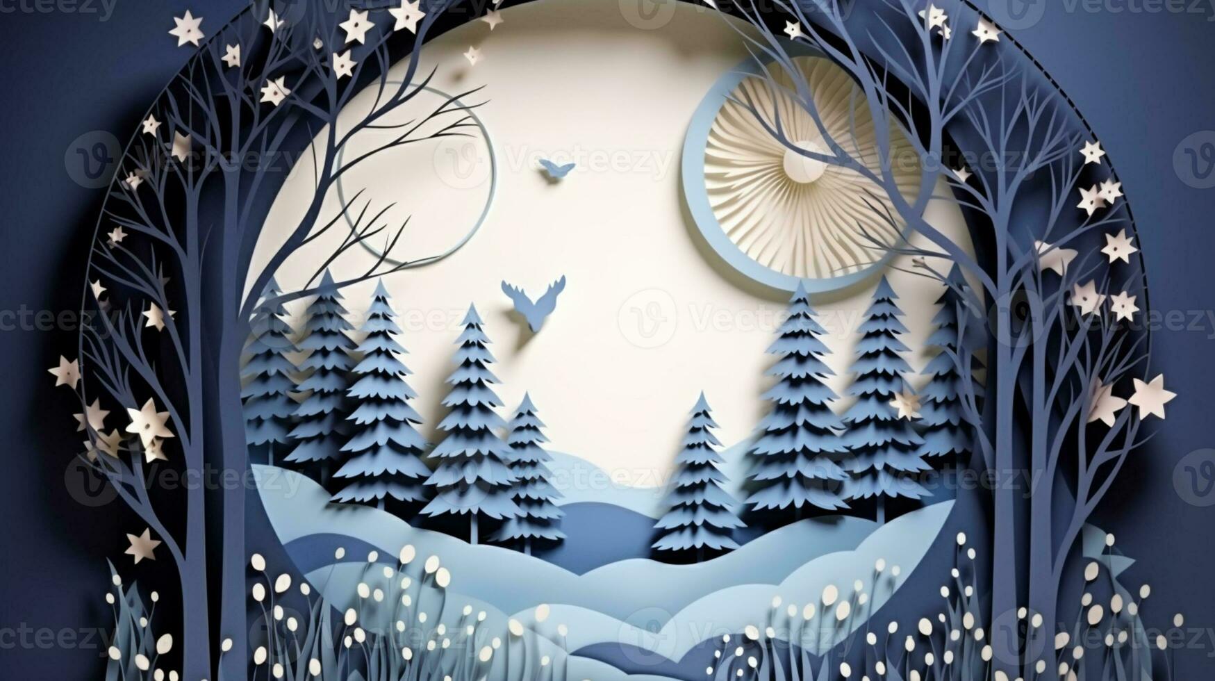 Nature background paper cut and craft style, romantic scenery , copy space, used for greeting card, AI Generative photo