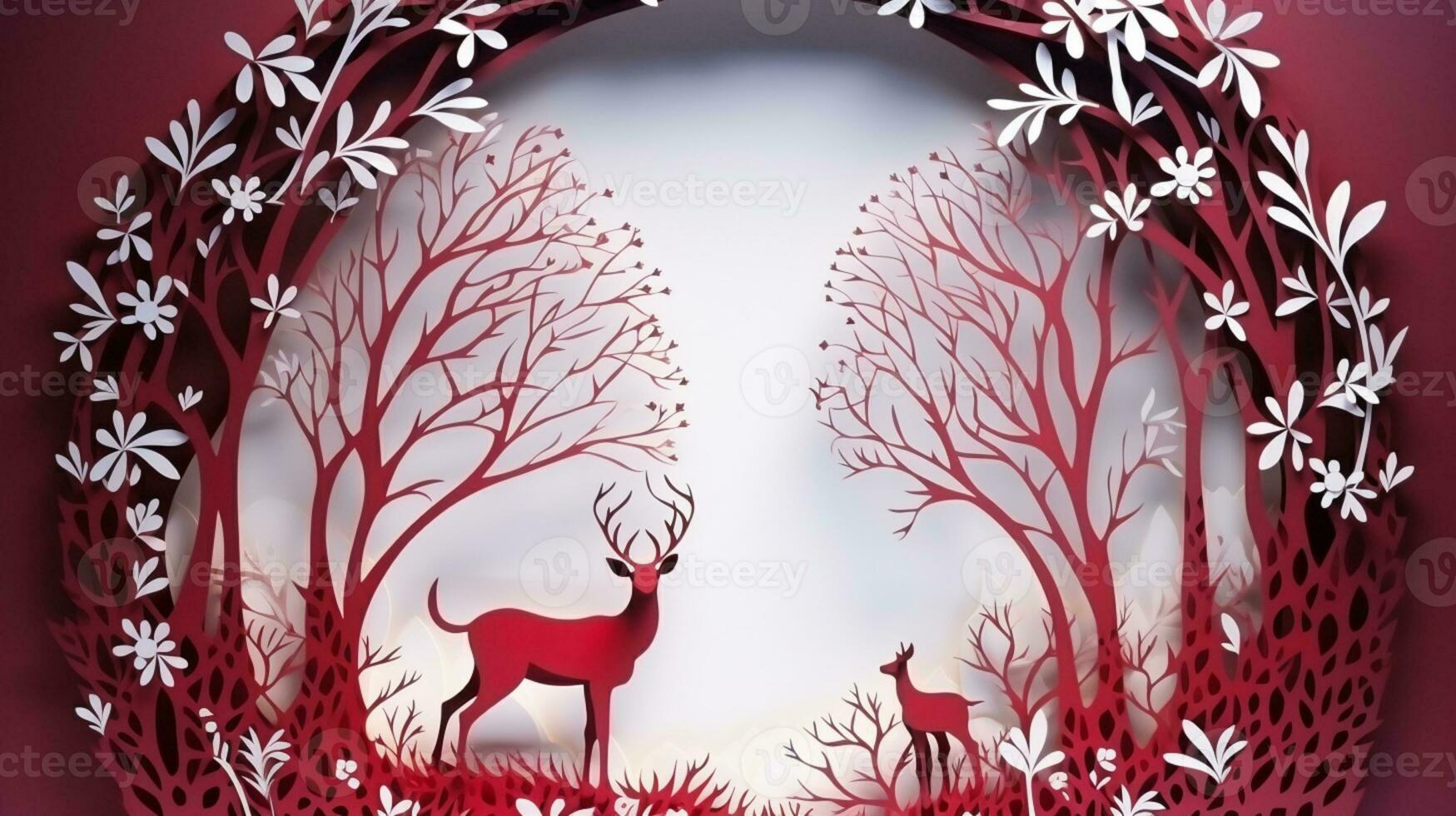 Nature background paper cut and craft style, romantic scenery , copy space, used for greeting card, AI Generative photo