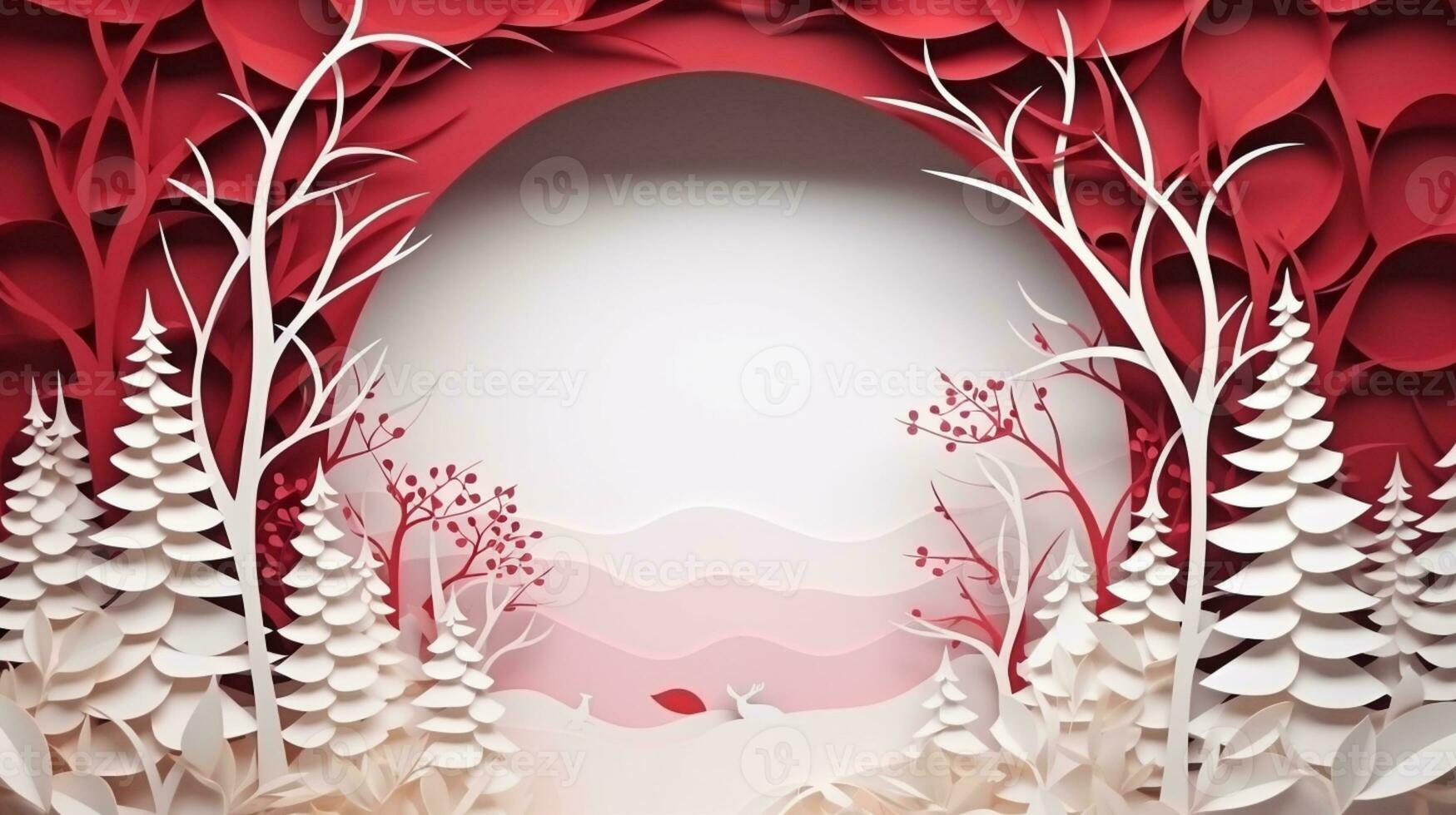 Nature background paper cut and craft style, romantic scenery , copy space, used for greeting card, AI Generative photo