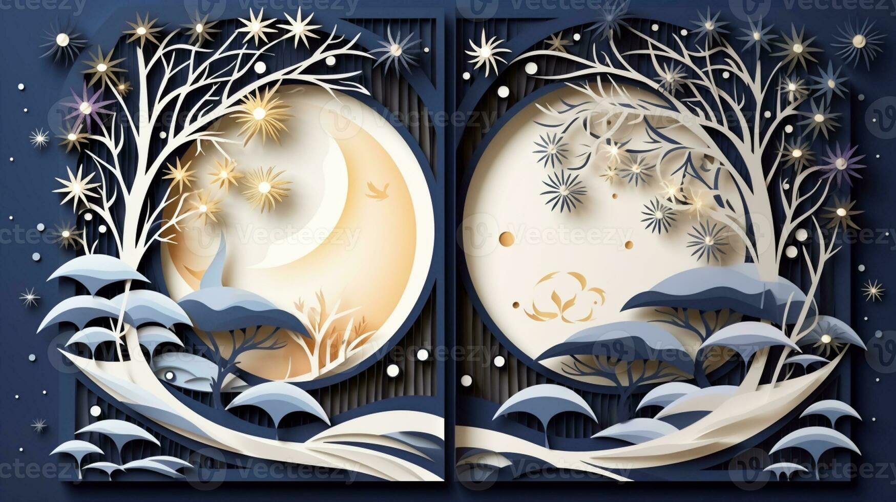 Nature background paper cut and craft style, romantic scenery , copy space, used for greeting card, AI Generative photo