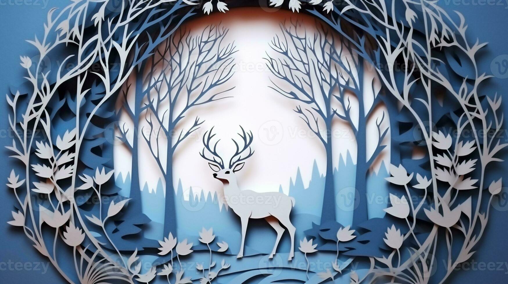Nature background paper cut and craft style, romantic scenery , copy space, used for greeting card, AI Generative photo