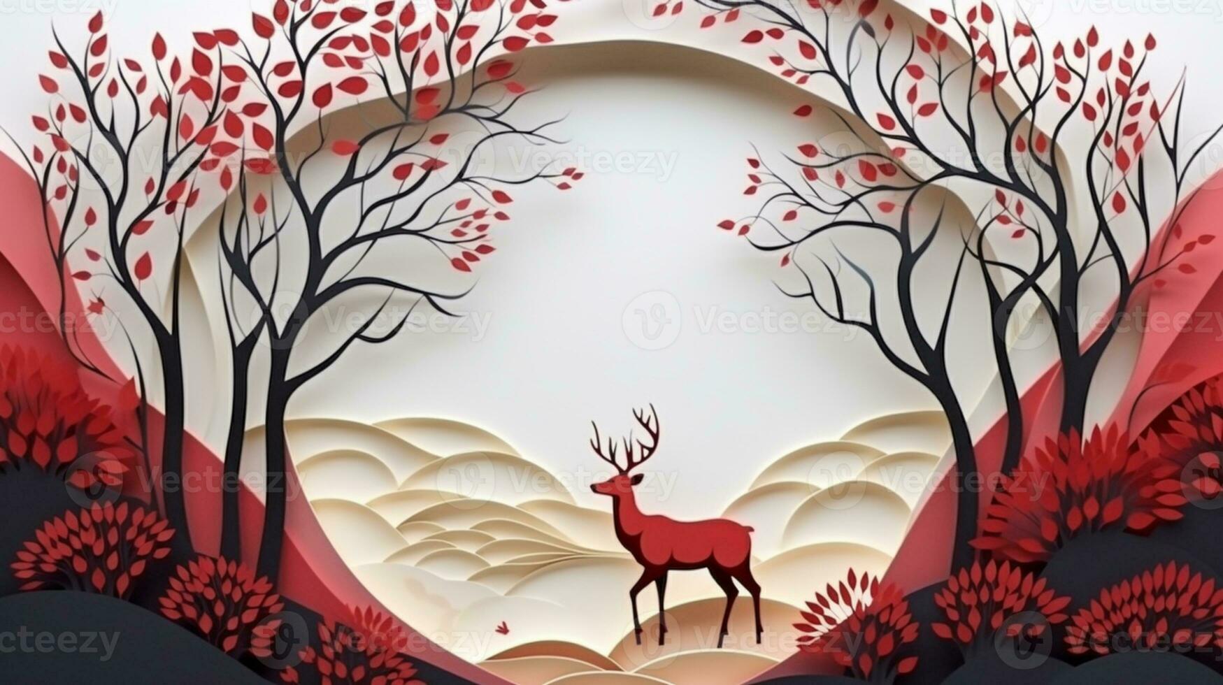 Nature background paper cut and craft style, romantic scenery , copy space, used for greeting card, AI Generative photo