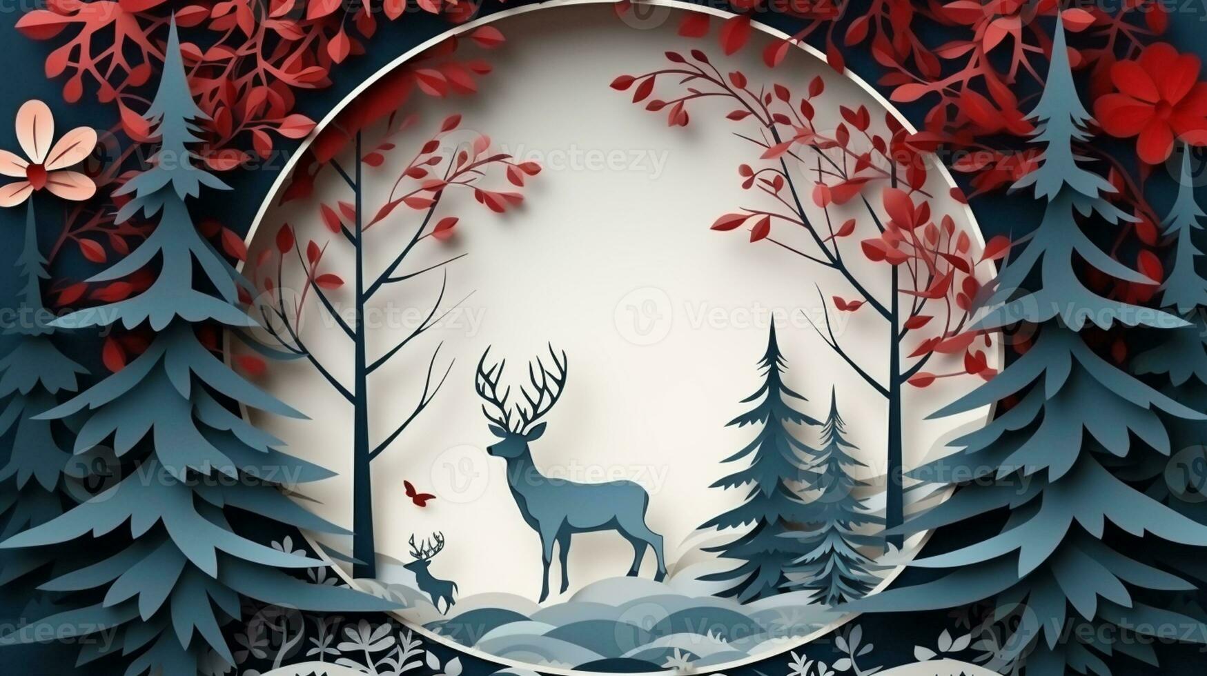 Nature background paper cut and craft style, romantic scenery , copy space, used for greeting card, AI Generative photo