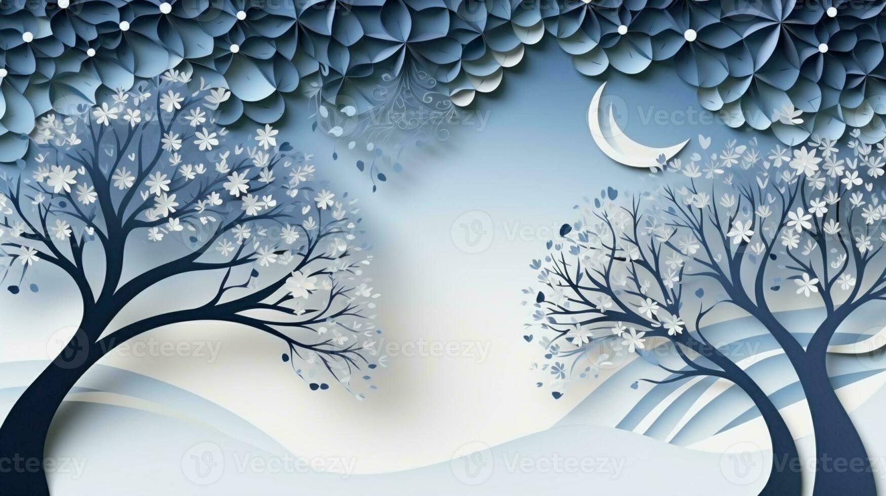 Nature background paper cut and craft style, romantic scenery , copy space, used for greeting card, AI Generative photo
