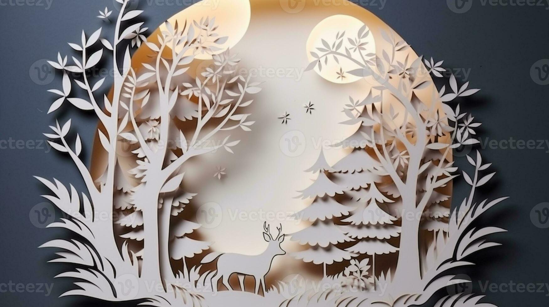 Nature background paper cut and craft style, romantic scenery , copy space, used for greeting card, AI Generative photo