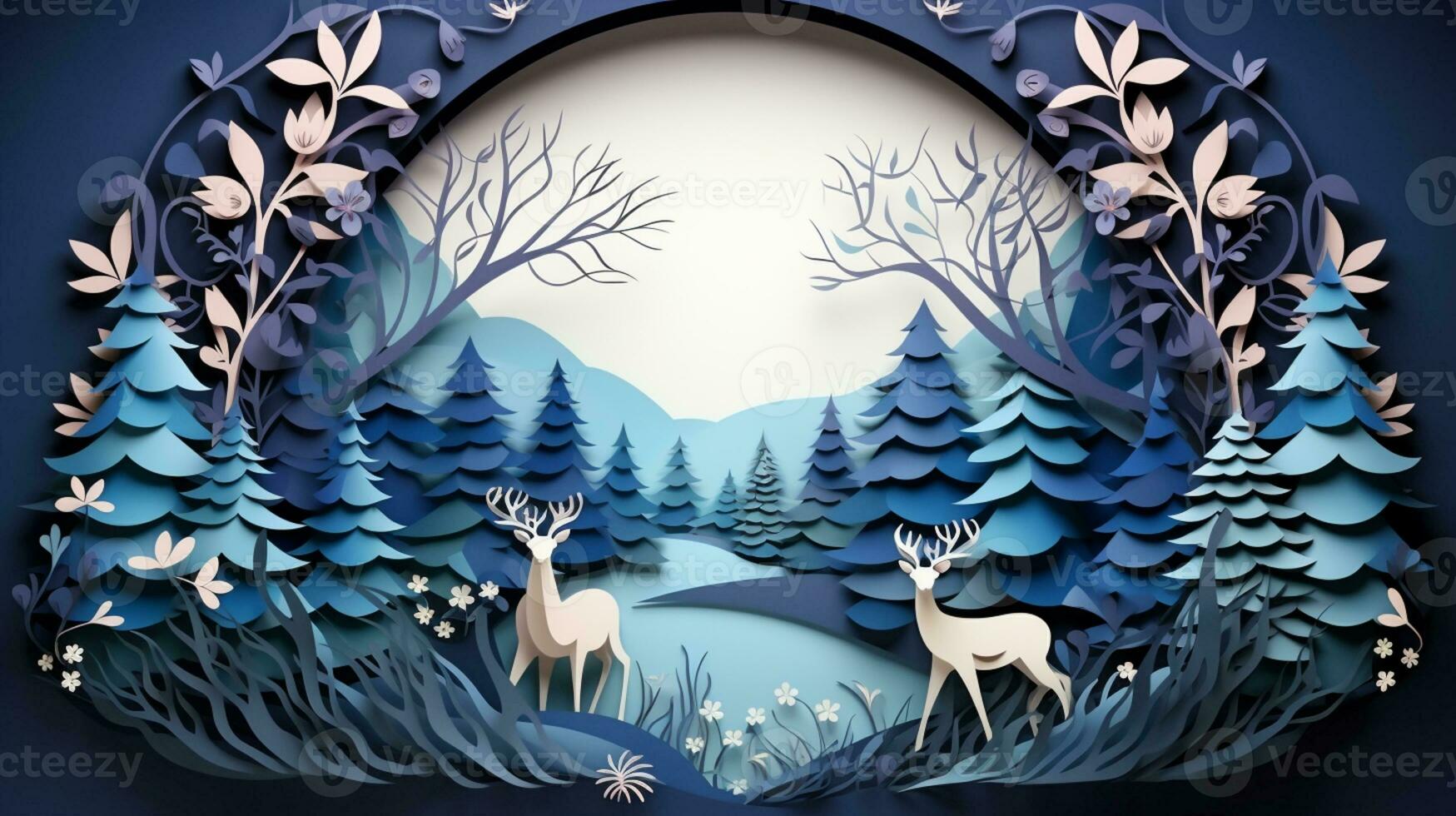 Nature background paper cut and craft style, romantic scenery , copy space, used for greeting card, AI Generative photo
