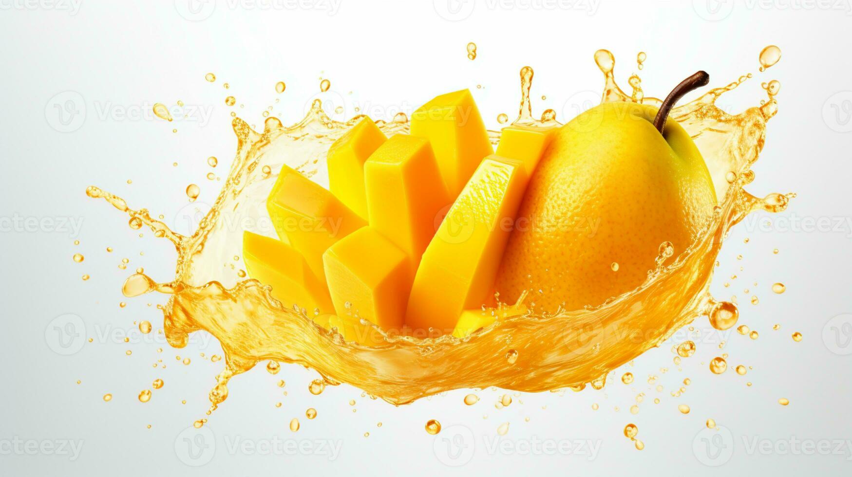 Fresh juicy mango with water splash isolated on background, healthy tropical fruit, AI Generative photo