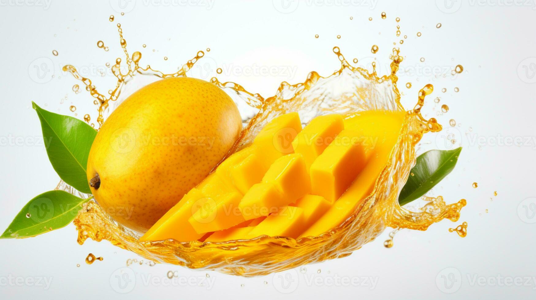 Fresh juicy mango with water splash isolated on background, healthy tropical fruit, AI Generative photo
