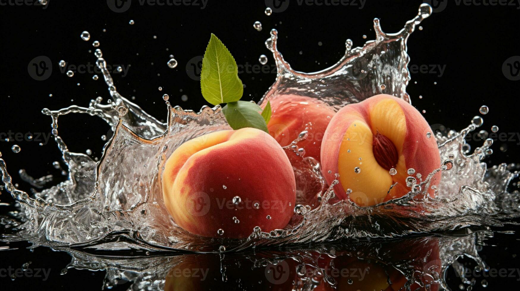 Fresh juicy peach fruit with water splash isolated on background, healthy fruit, AI Generative photo