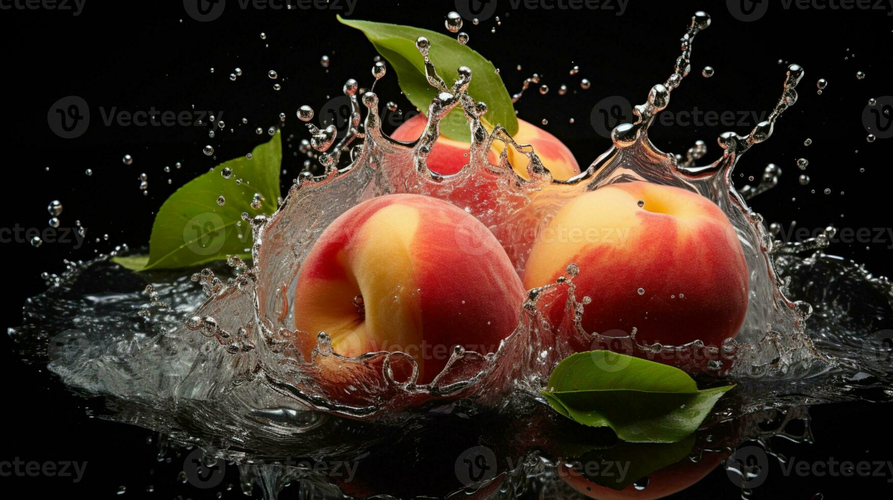 Fresh juicy peach fruit with water splash isolated on background, healthy fruit, AI Generative photo