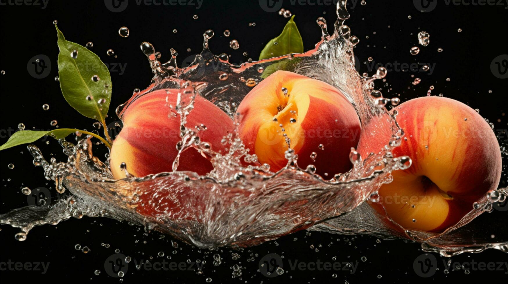 Fresh juicy peach fruit with water splash isolated on background, healthy fruit, AI Generative photo