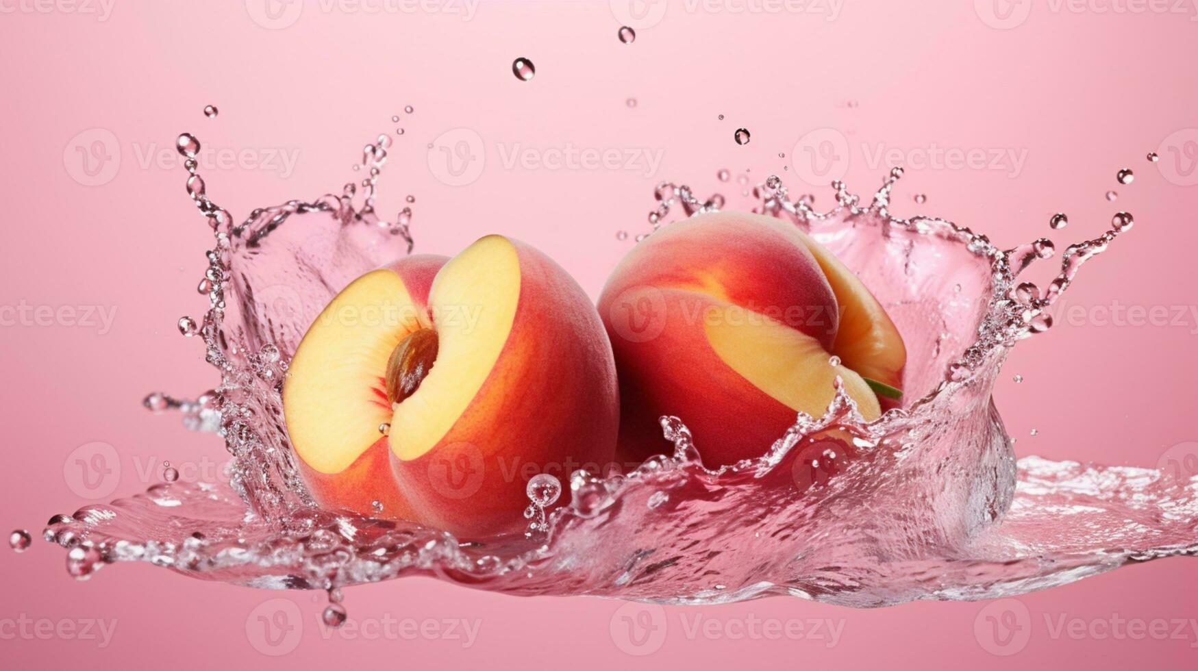 Fresh juicy peach fruit with water splash isolated on background, healthy fruit, AI Generative photo