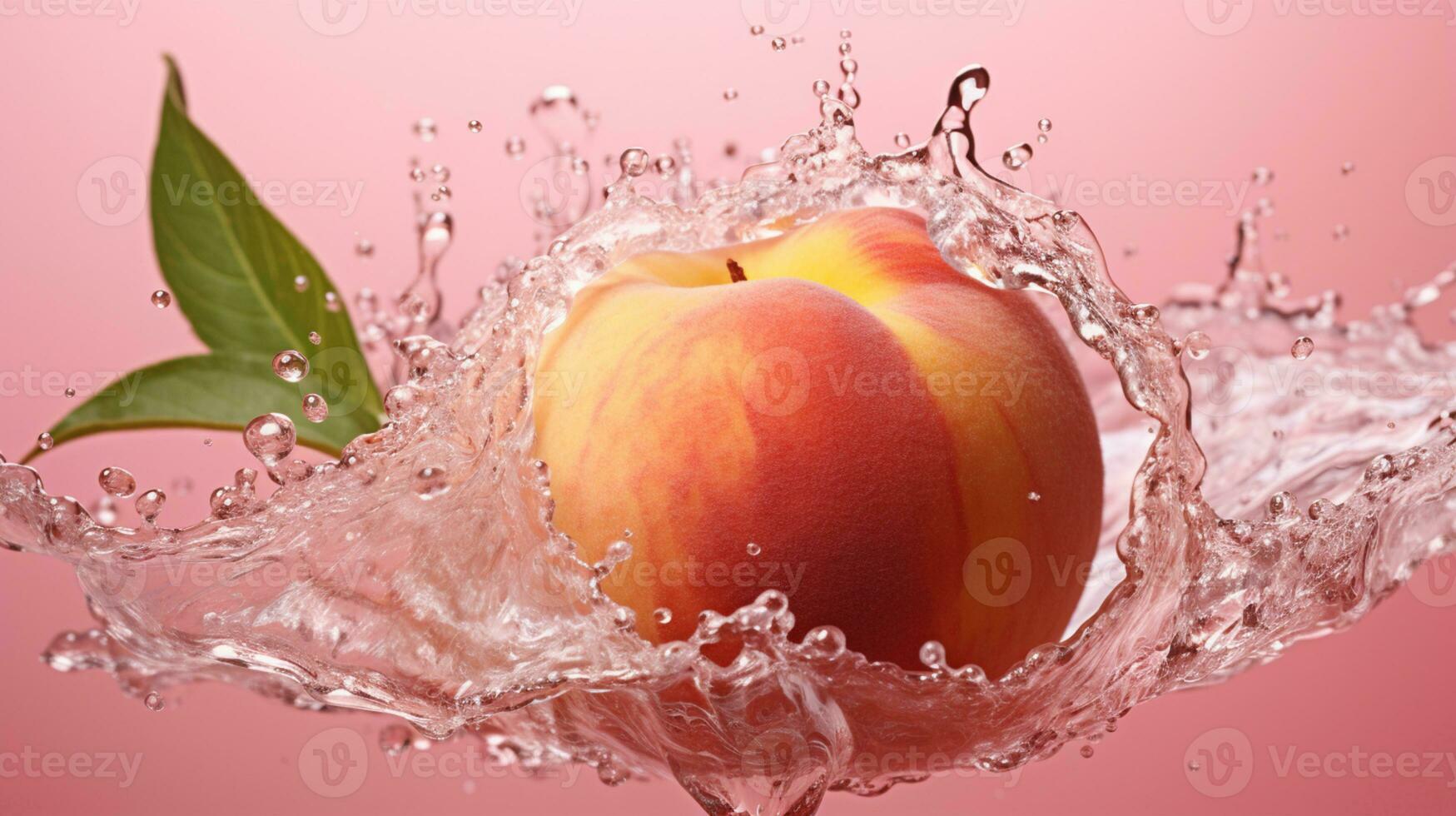 Fresh juicy peach fruit with water splash isolated on background, healthy fruit, AI Generative photo