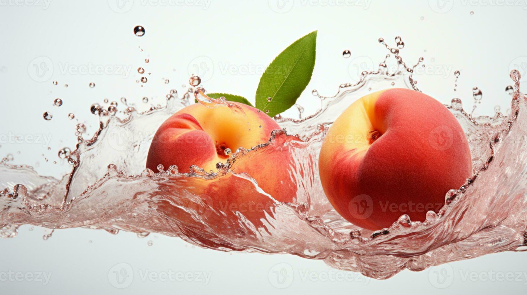 Fresh juicy peach fruit with water splash isolated on background, healthy fruit, AI Generative photo