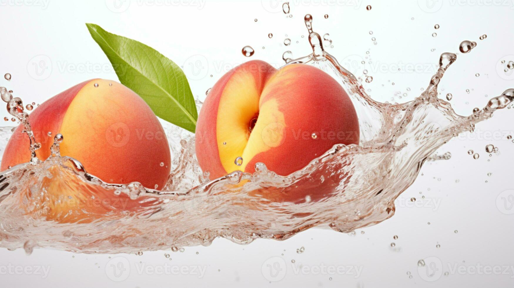 Fresh juicy peach fruit with water splash isolated on background, healthy fruit, AI Generative photo