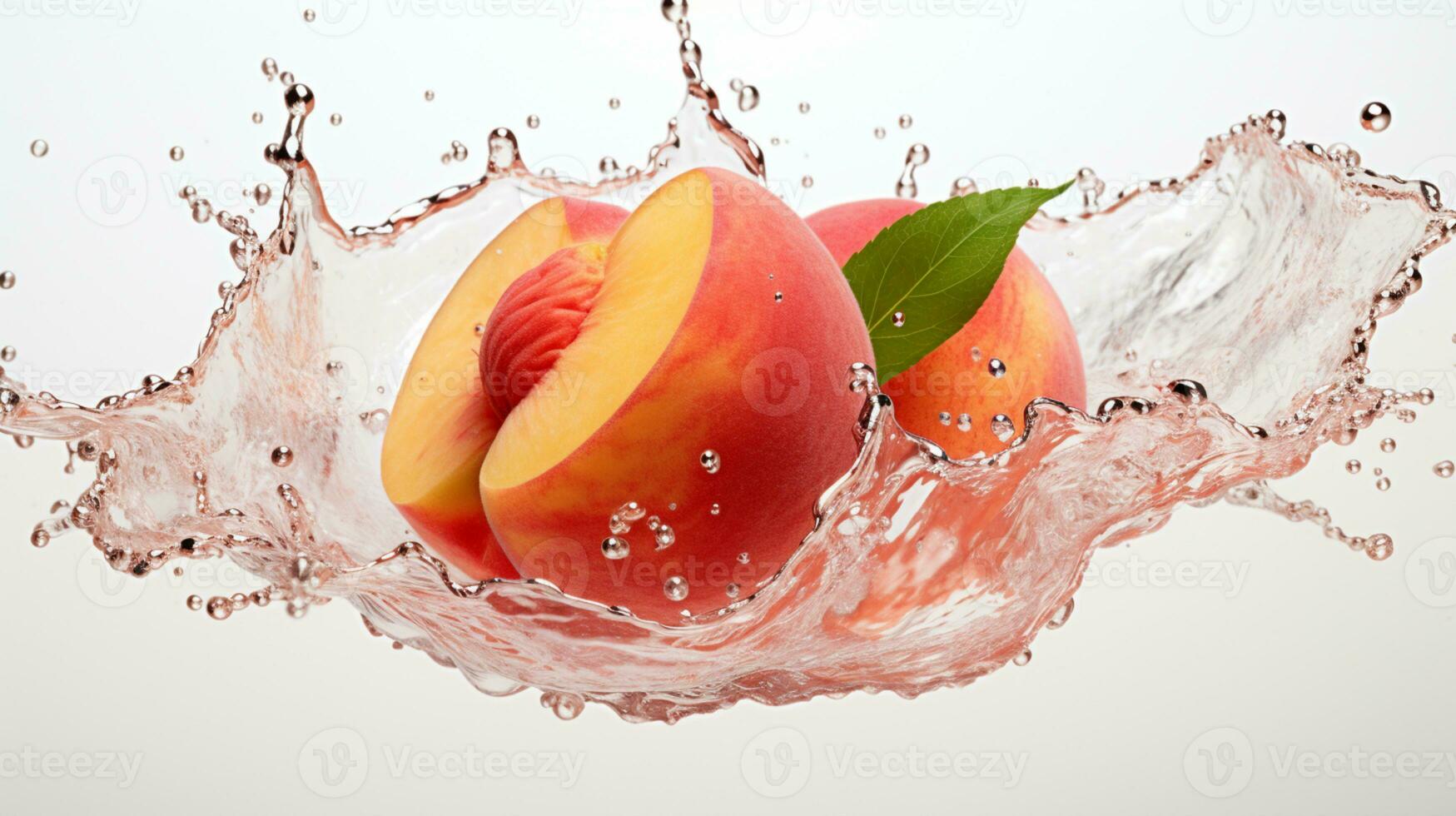 Fresh juicy peach fruit with water splash isolated on background, healthy fruit, AI Generative photo