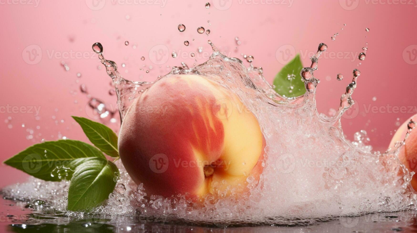 Fresh juicy peach fruit with water splash isolated on background, healthy fruit, AI Generative photo