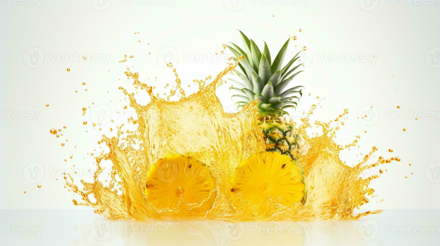 Fresh juicy pineapple fruit with water splash isolated on background, healthy tropical fruit, AI Generative photo