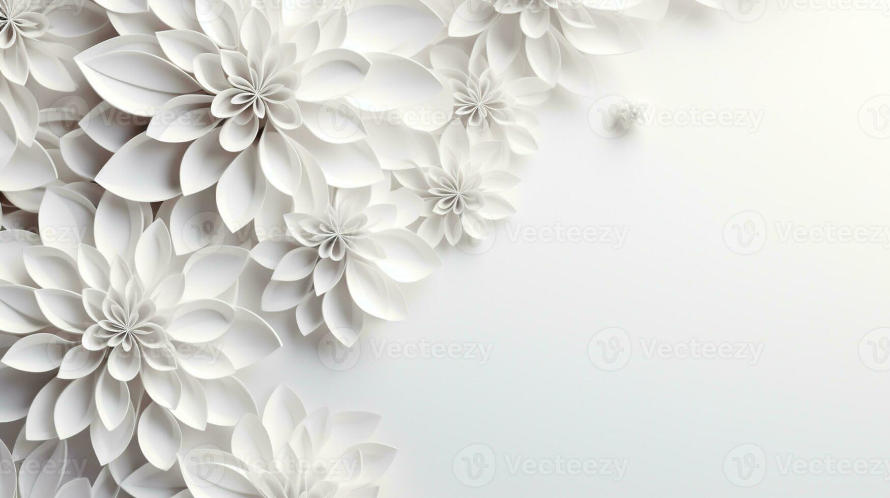 white paper flowers background, wedding decoration, bridal bouquet, greeting card template, copy space, AI Generative photo