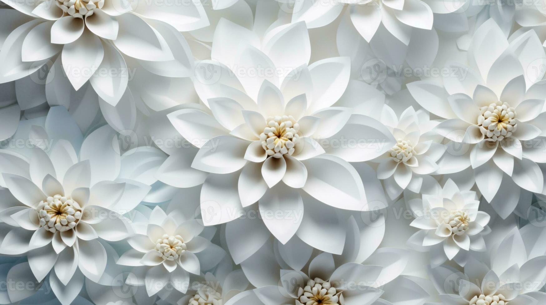 white paper flowers background, wedding decoration, bridal bouquet, greeting card template, copy space, AI Generative photo