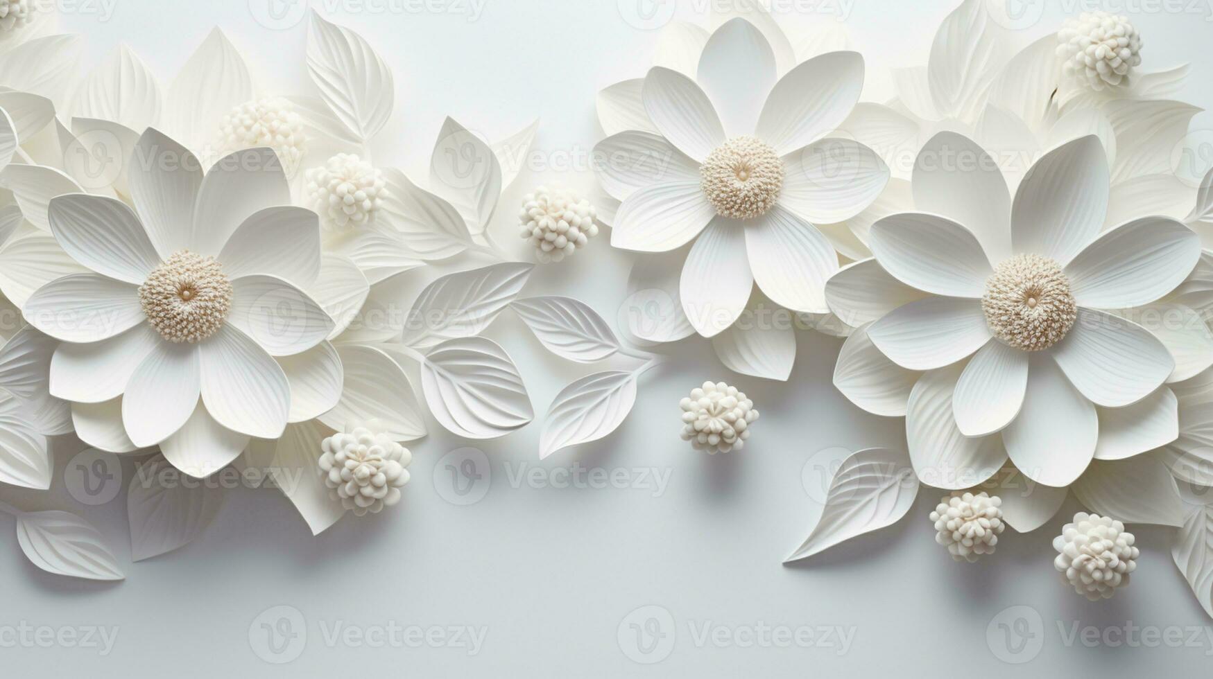 blanco papel flores fondo, Boda decoración, nupcial ramo, saludo tarjeta plantilla, Copiar espacio, ai generativo foto