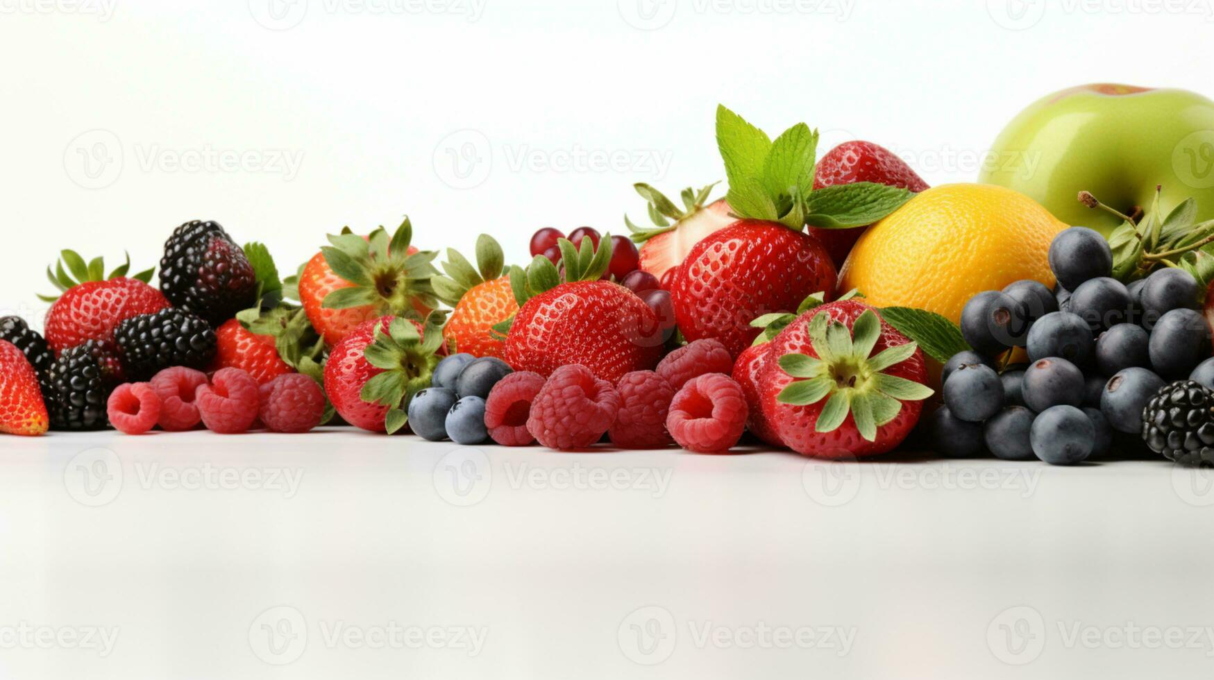 Fresco orgánico frutas póngase en fila aislado en fondo, Copiar espacio, ai generativo foto