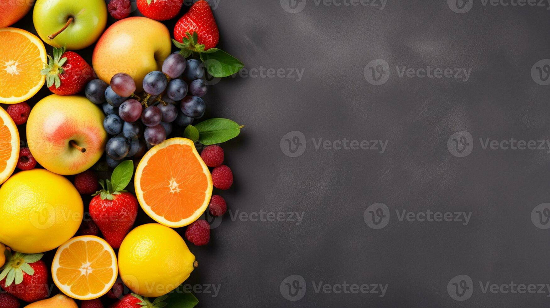 Fresh organic fruits lineup isolated on background, copy space, AI Generative photo