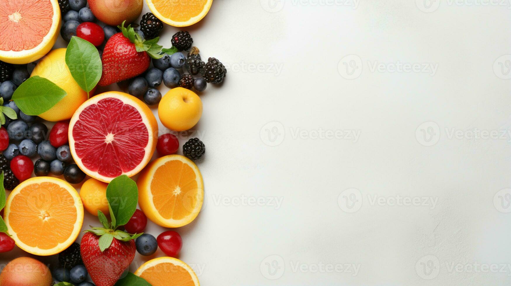 Fresco orgánico frutas póngase en fila aislado en fondo, Copiar espacio, ai generativo foto