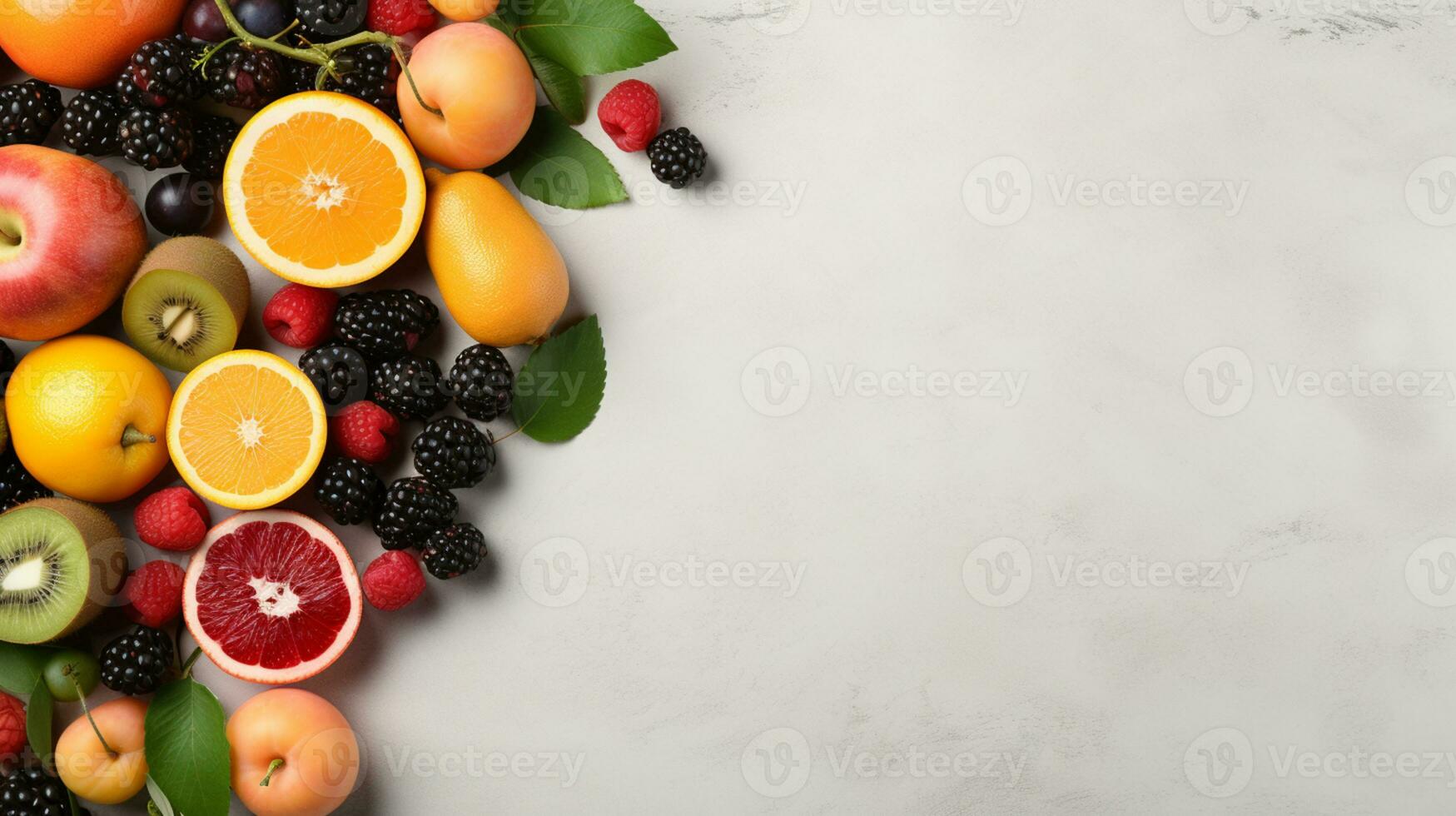 Fresh organic fruits lineup isolated on background, copy space, AI Generative photo