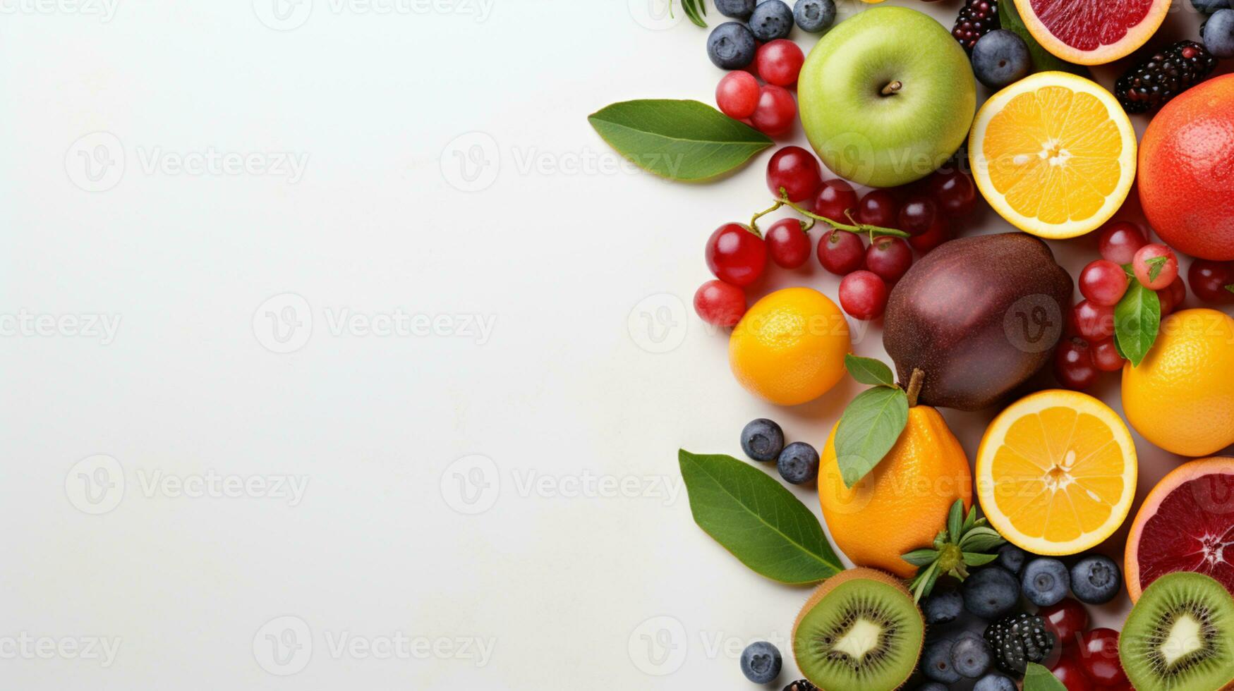 Fresh organic fruits lineup isolated on background, copy space, AI Generative photo