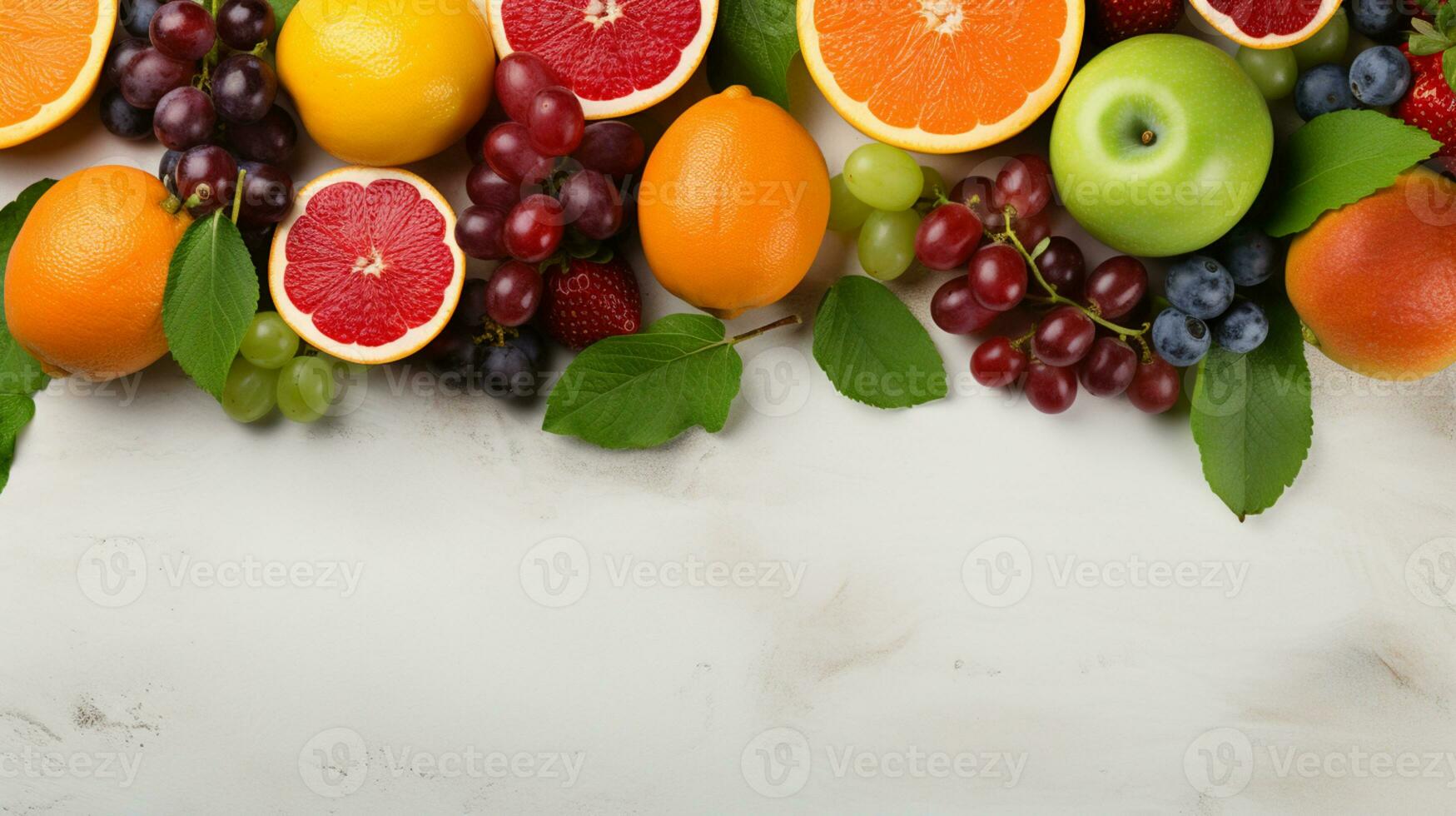 Fresh organic fruits lineup isolated on background, copy space, AI Generative photo