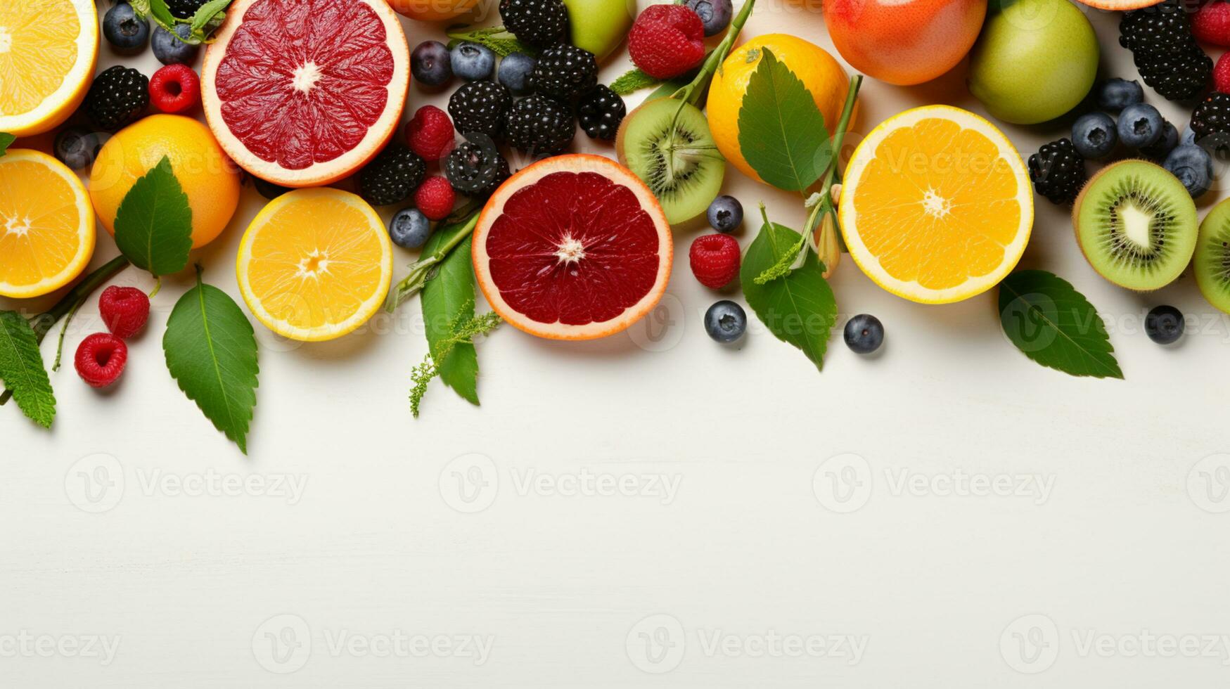 Fresh organic fruits lineup isolated on background, copy space, AI Generative photo