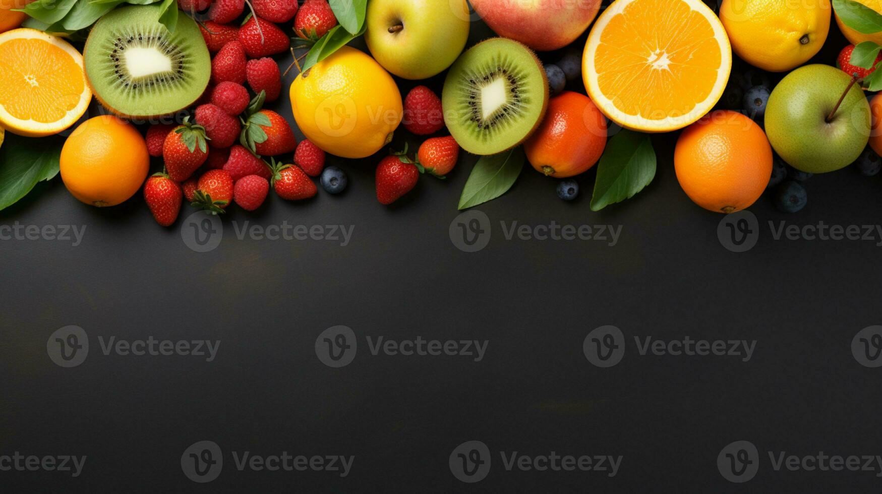 Fresh organic fruits lineup isolated on background, copy space, AI Generative photo