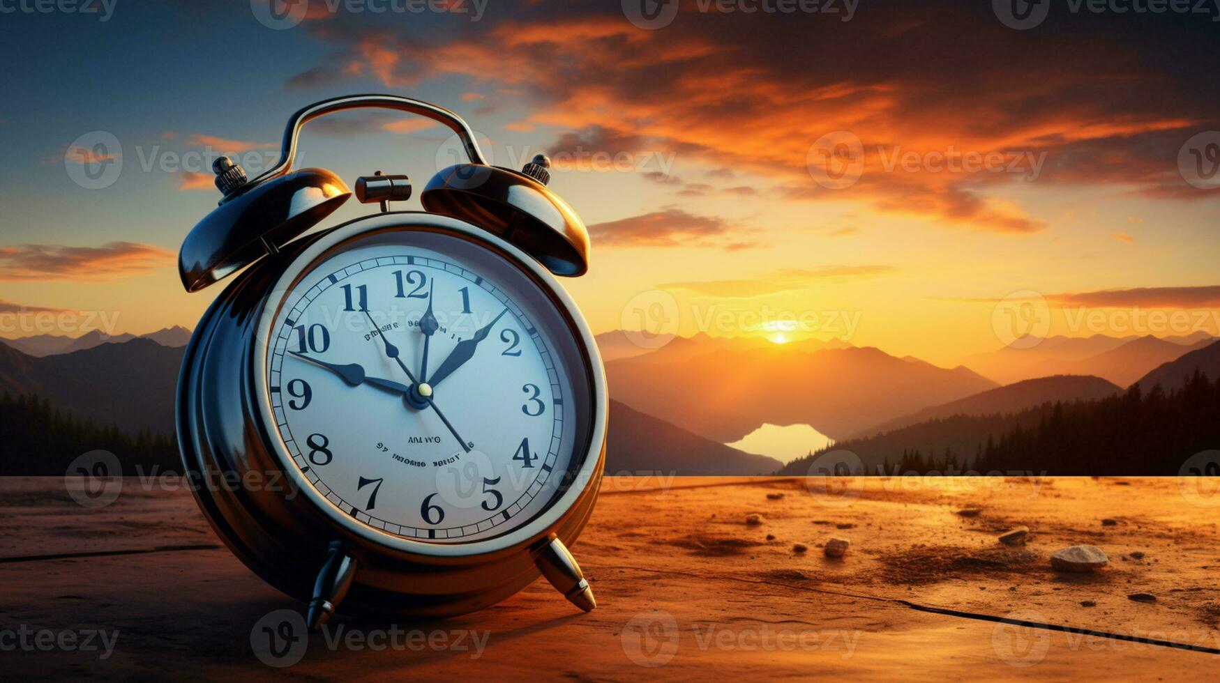 Stunning nature background, Amazing natural scenery, vintage alarm clock, AI Generative photo