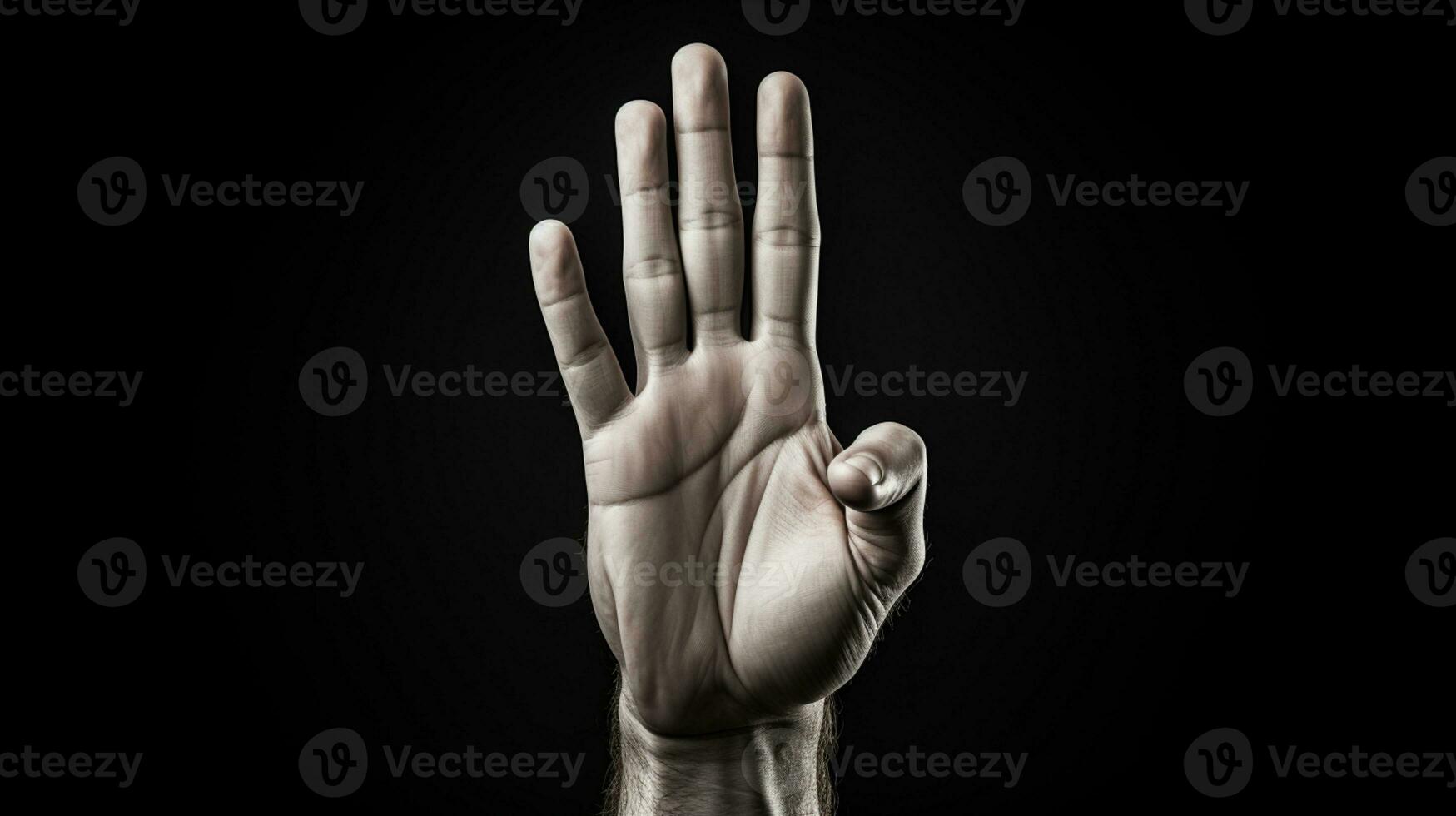 Hand gesture isolated on black background, AI Generative photo