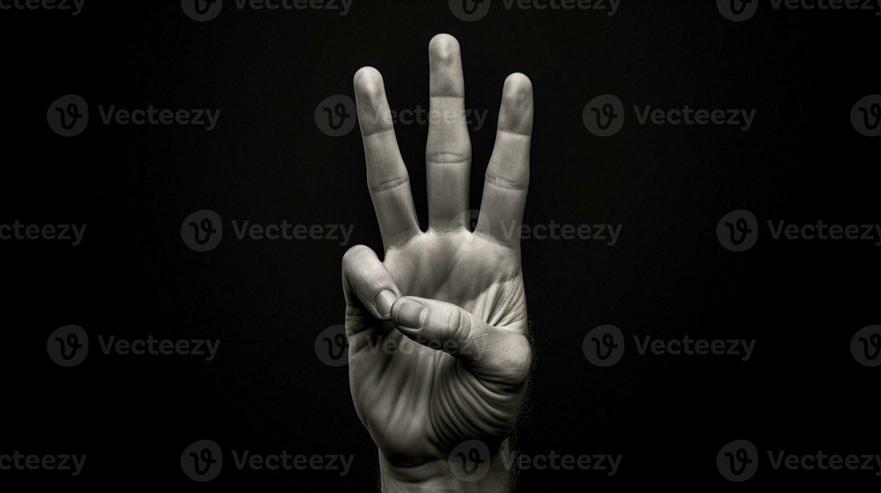 Hand gesture isolated on black background, AI Generative photo