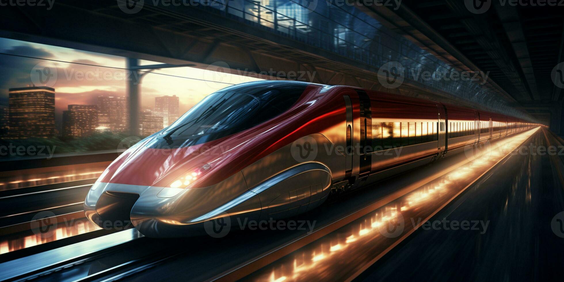 High-speed rail train travel, Fast modern transportation, Futuristic technology concept, AI Generative photo