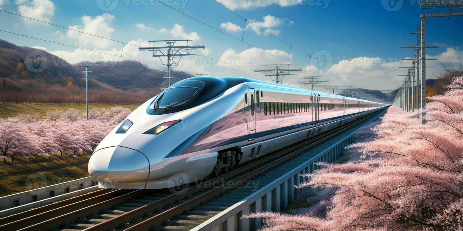 High-speed rail train travel, Fast modern transportation, Futuristic technology concept, AI Generative photo