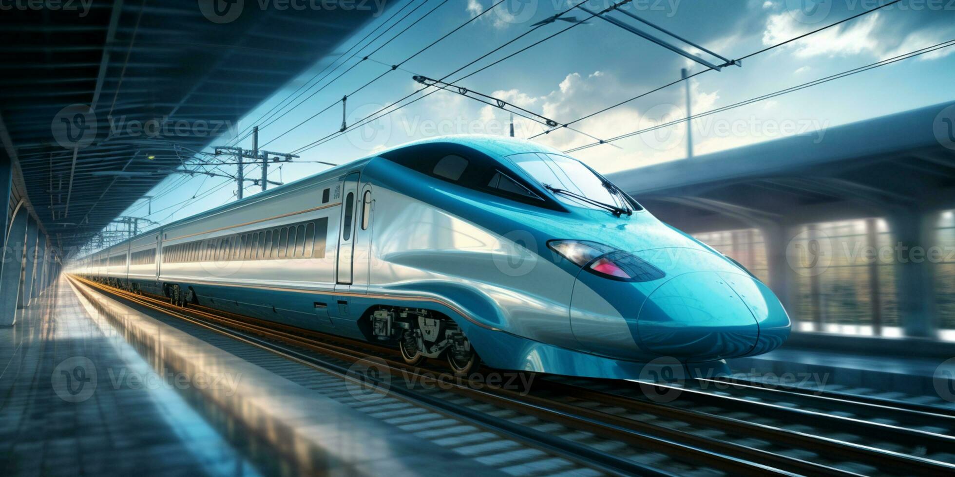 High-speed rail train travel, Fast modern transportation, Futuristic technology concept, AI Generative photo